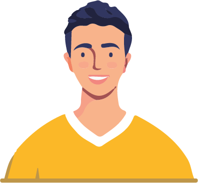 Cartoon avatar of RC smiling, wearing a yellow v-neck